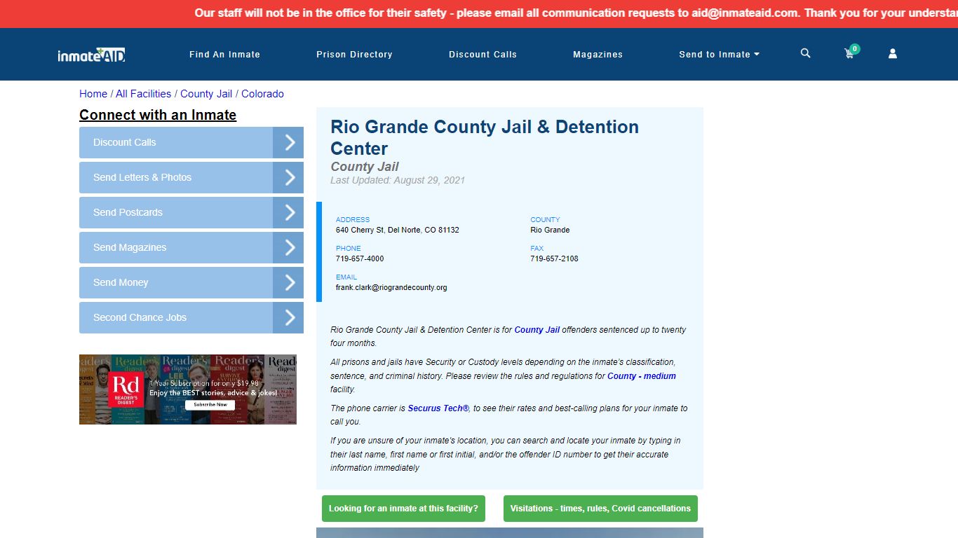 Rio Grande County Jail & Detention Center - Inmate Locator ...