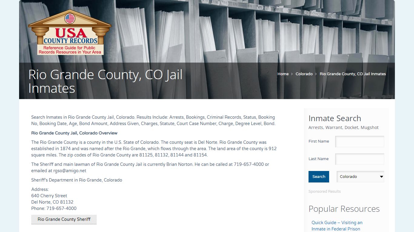 Rio Grande County, CO Jail Inmates | Name Search